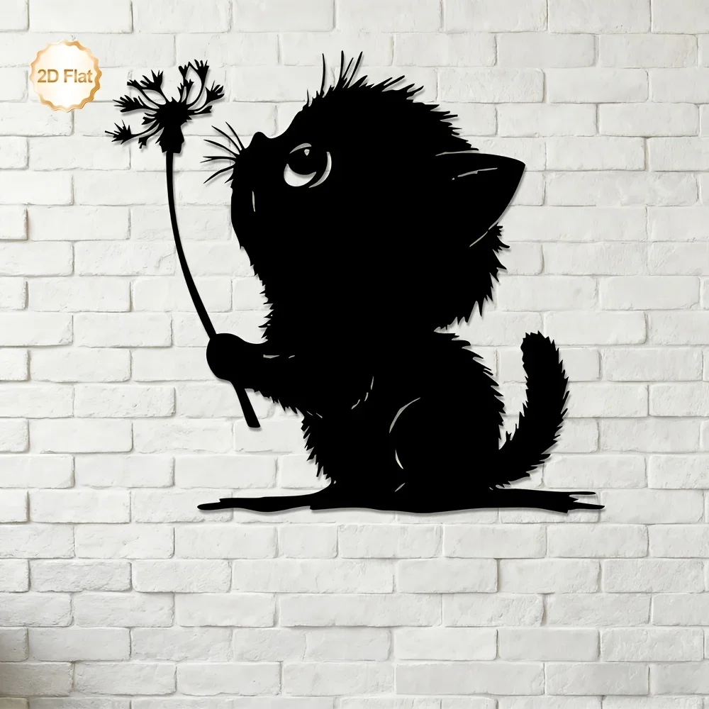 CIFBUY Black Cat Dandelion Metal Wall Art, Rustproof Iron Hanging Plaque, Indoor‑Outdoor Boho Home Wall Decor
