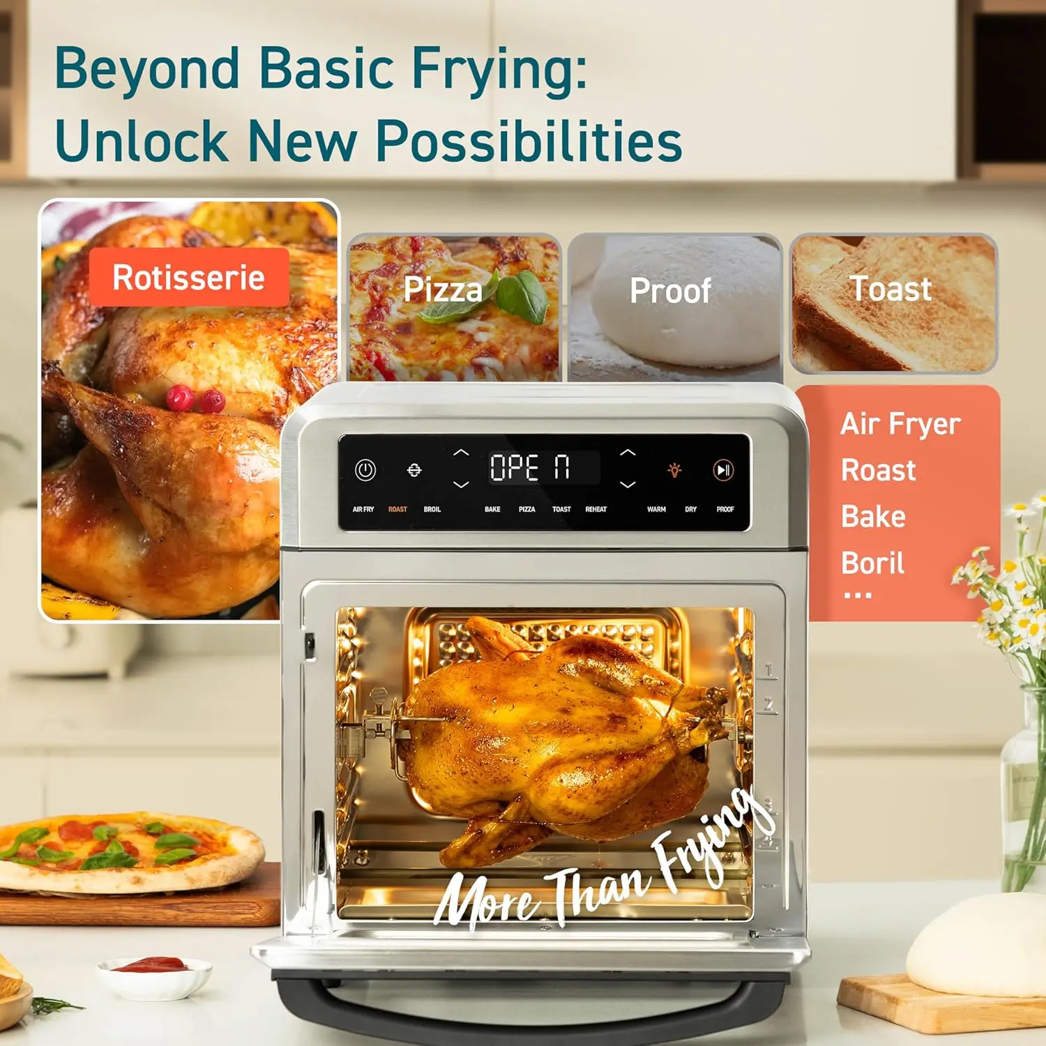 11-in-1 Air Fryer Oven , 13Qt Small Footprint Airfryer combo with Rotisserie, Toast, Bake, Roast, Reheat Functions and mo