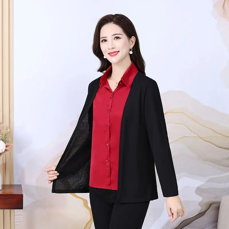 Temperament Simple Autumn Shirt Women Fashion Fake Two Patchwork Casual Versatile Button Office Lady Chic Long Sleeve Blouses