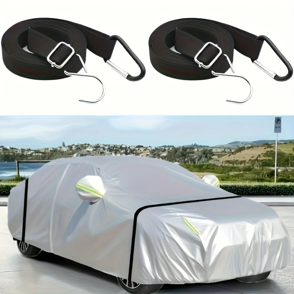 2pcs Heavy Duty Adjustable Car Hood and Cover Straps with Locking Buckles All Weather Windproof Vehicle