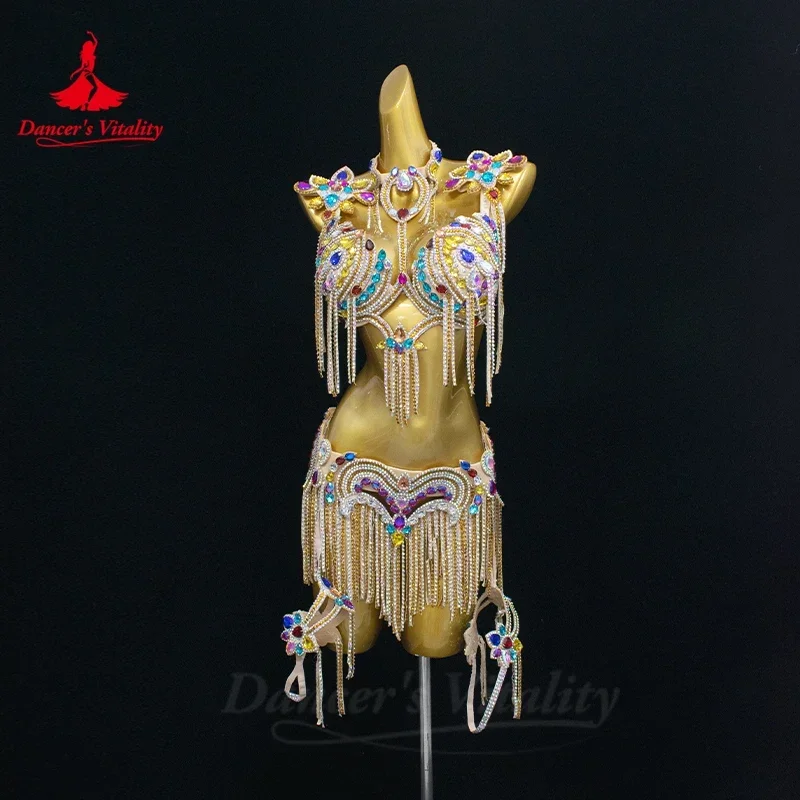 

Belly Dance Costume Set for Women Customized Senior Luxury Rhinestone Tassels Performance Set Oriental Belly Dancing Wear Outfit