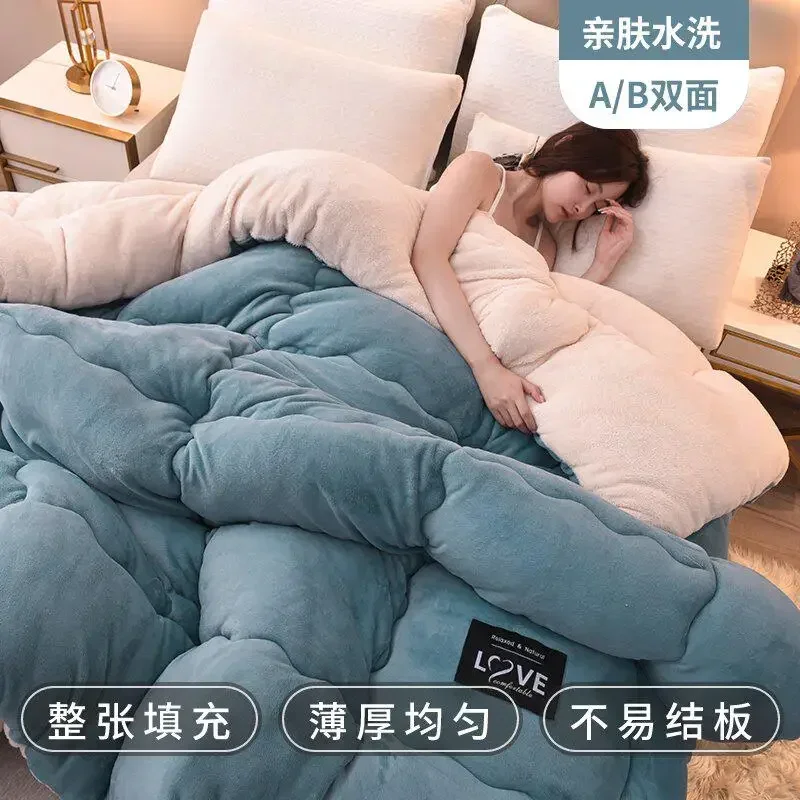 Lamb wool quilt winter thickened warm single double dormitory quilt core milk flannel blanket comforter autumn and winter