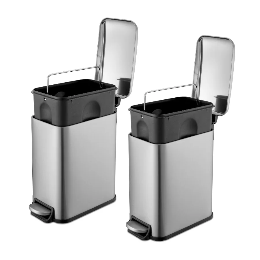 1.3 Gallon Slim Step-On Bathroom Trash Can Stainless Steel Pack of 2 Compact Design for Small Spaces Easy to Use with Foot Peda
