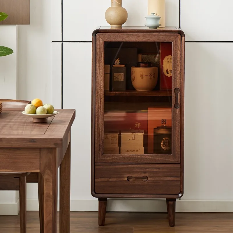 Ebony solid wood wine  living room wall stand  single door glass display cabinet TV side cabinet storage c