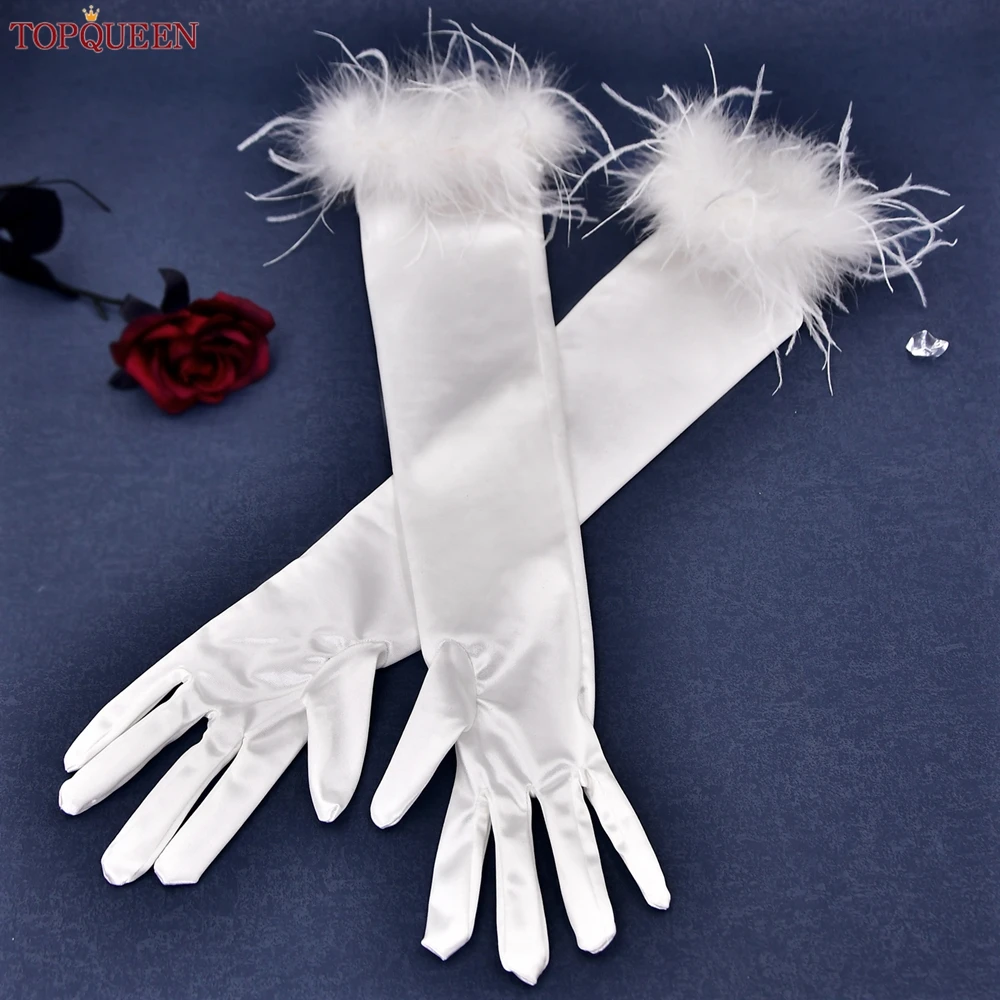 TOPQUEEN-guantes de novia VM21 para mujer, manoplas largas hasta el codo, accesorios de boda, cálidas, personalizables, Invierno