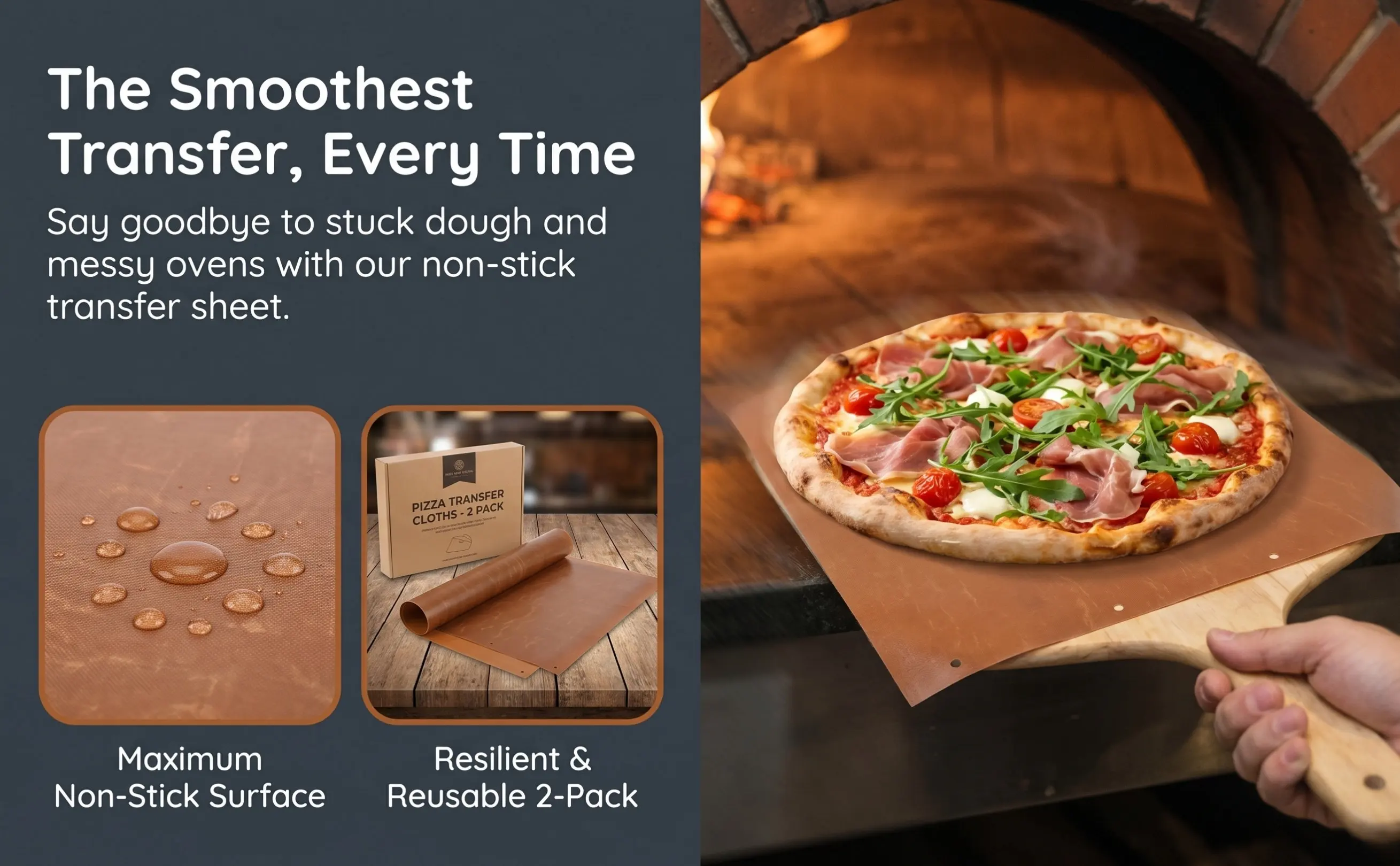 2Pcs Non-Stick Sliding Pizza Peel Cloth High-Temp Resistant Replacement Fabric for Pizza Oven Transfer Baking Mat Reusable Liner