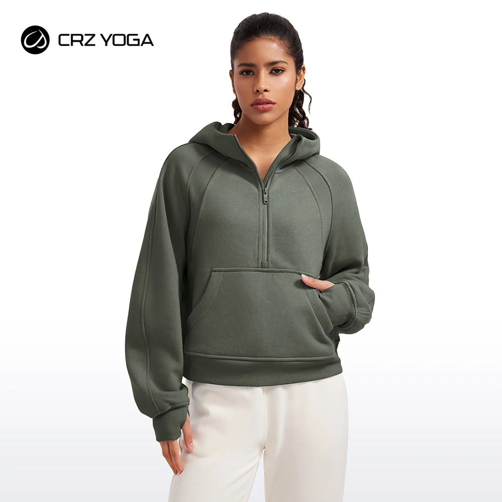 

CRZ YOGA Womens Fleece Lined Half Zip Hoodies Pullover Oversized Long Sleeve Casual Workout Sweatshirts with Thumb Holes