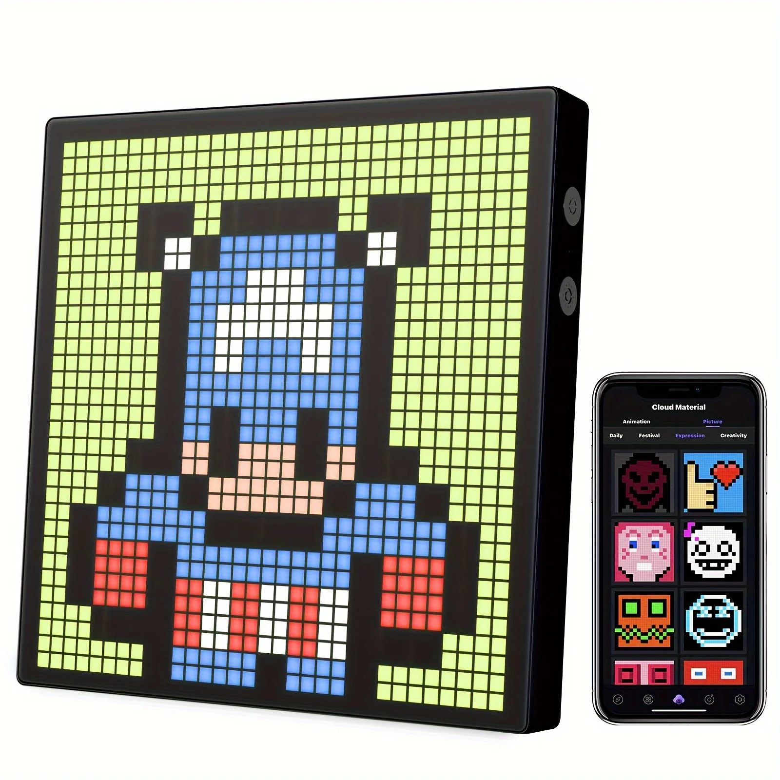 LED Pixel Display, 32x32 Programmable Pixel Art Display With APP Control, Creative Animations, Fun Text And Digital Clock, Gamin