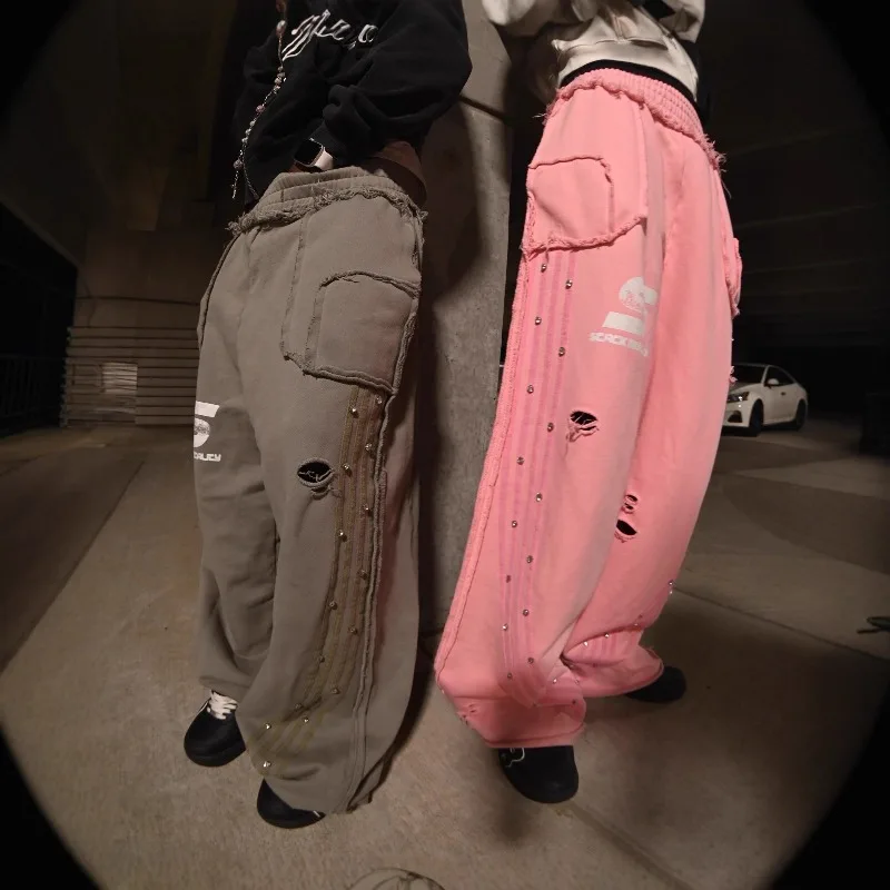 

Мужские розовые спортивные штаны и джоггеры в стиле Y2K, свободные брюки для мужчин