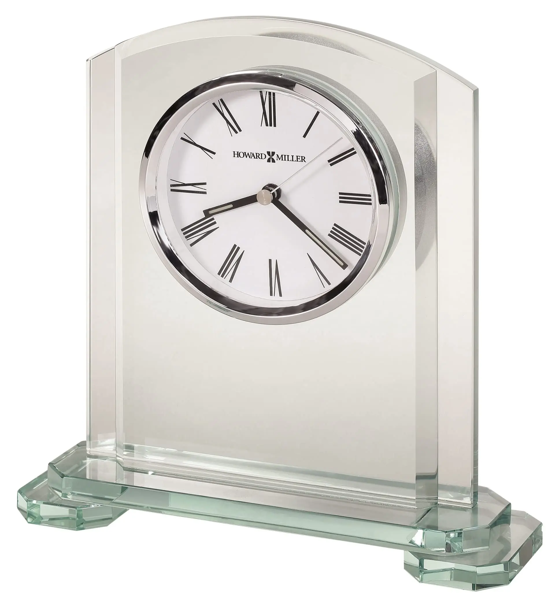 Stratus Tabletop Clock – Arched Glass Alarm Clock with Roman Numerals, Battery Operated Quartz Movement, Modern Desk