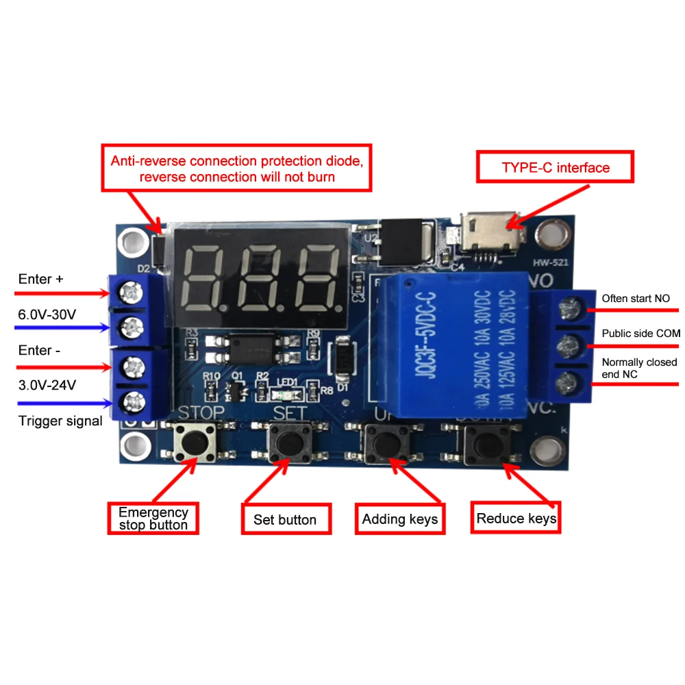 DC 6-30V Timer Relay 5V LED Display Automation Cycle Delay Controller Board Timer Control Off Switch Delay Time Relay Module