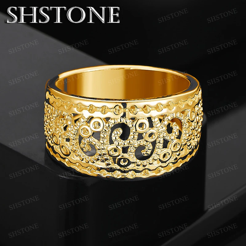 Luxury 18k Gold Circular Hollow Pattern Design Ring Women Charm Wedding Party High-Quality Exquisite Jewelry Gift Accessories