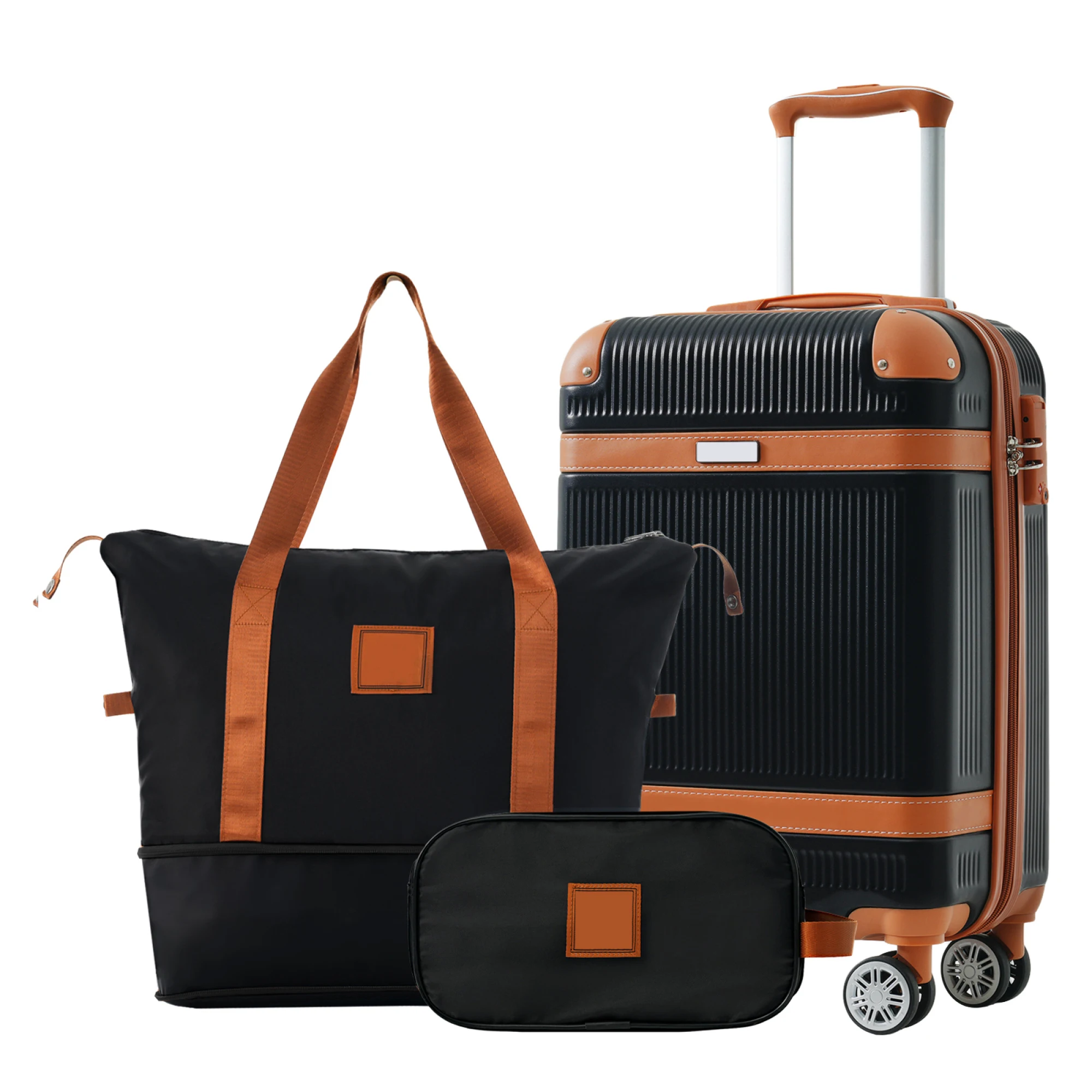 

Hardshell Luggage Set 3-Piece - 20" ABS Carry-On Suitcase, Duffle Bag & Toiletry Bag with Spinner Wheels and TSA Lock for Travel