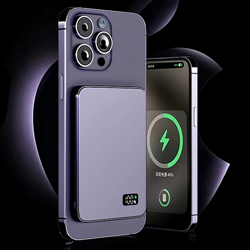 Ultradunne powerbank voor MagSafe, magnetisch draadloos snel opladen LED-display draagbare batterij voor iPhone Samsung telefoon Airpods