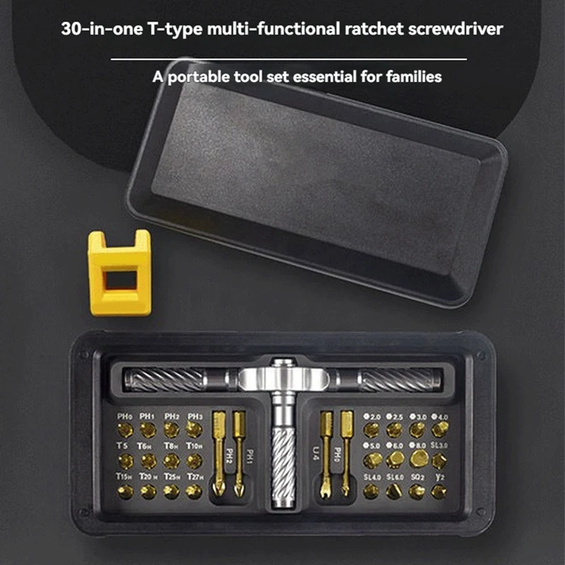 30-in-1 Magnetic Ratchet Screwdriver Set,DIY Magnetic Compact and Portable Ratchet Screwdriver,for Furniture Computer-ABLM