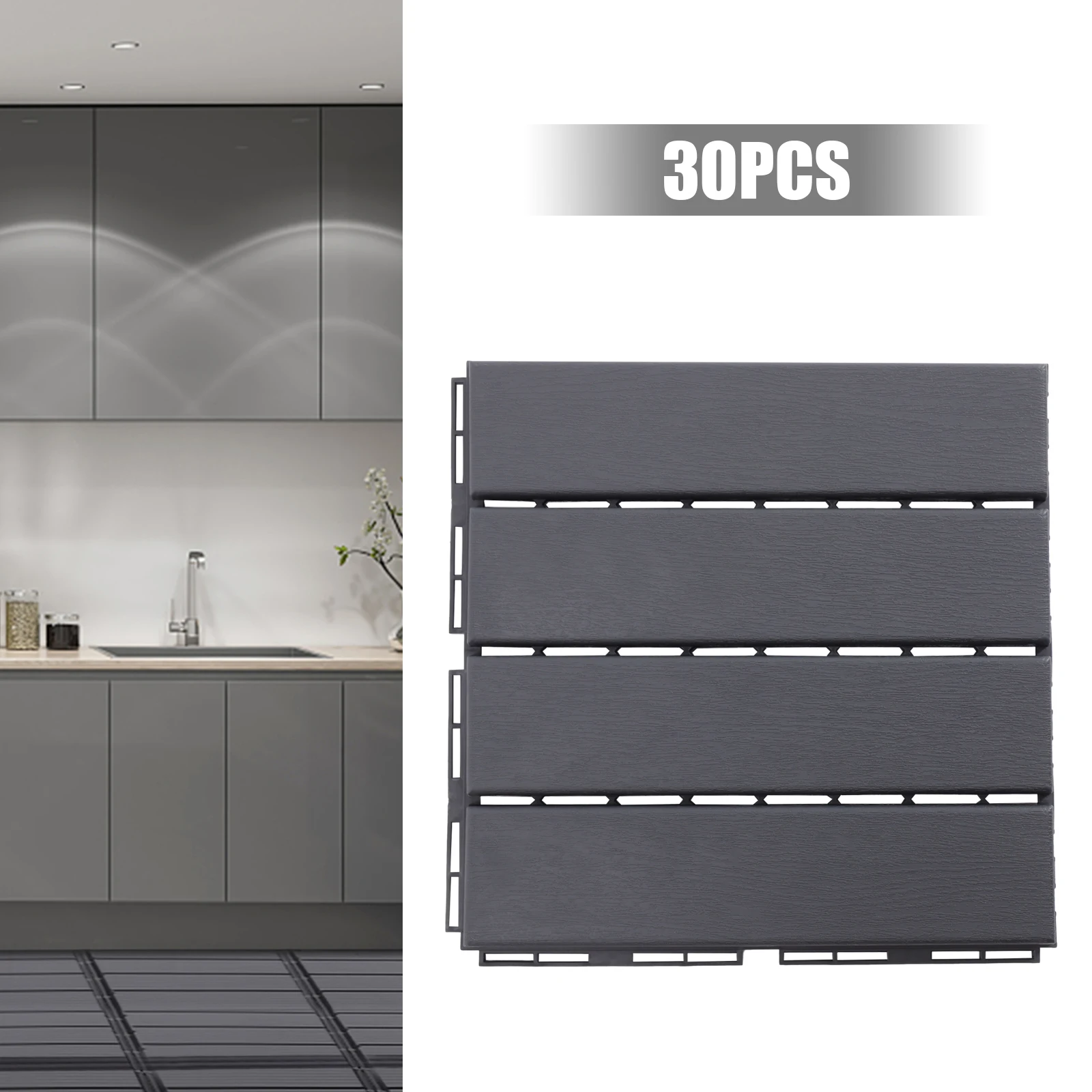 

(Dark Grey) 30 PCS Plastic Interlocking Deck Tiles, Rectangular Waterproof Patio Floor Decking Tiles for Porch Balcony Backyard