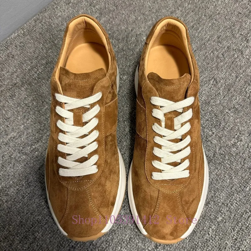 Italian Suede Breathable Training Shoes Men Genuine Leather Lace-up Casual Shoes Versatile Trendy Comfortable Skate Shoes
