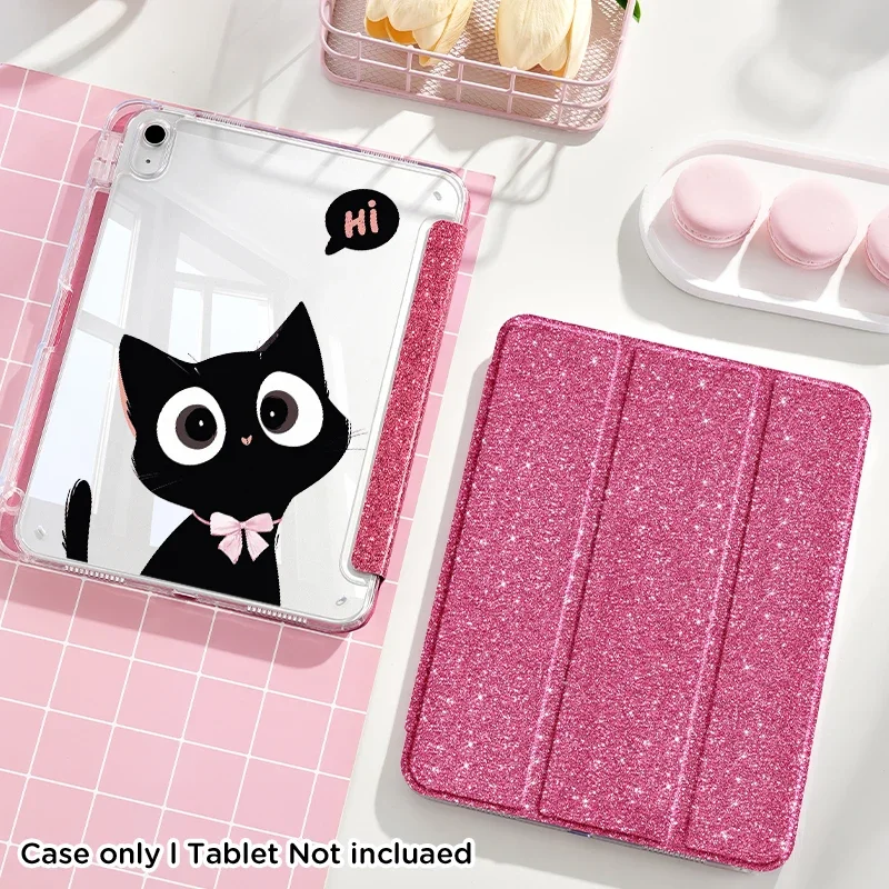 

Блестящий розовый/фиолетовый чехол/подставка для iPad Air 4/5/6/7, iPad10/11, Pro 11, mini 6/7, 10,2 дюйма Складной, с прорезью для ручки, автоматическое пробуждение/сон.