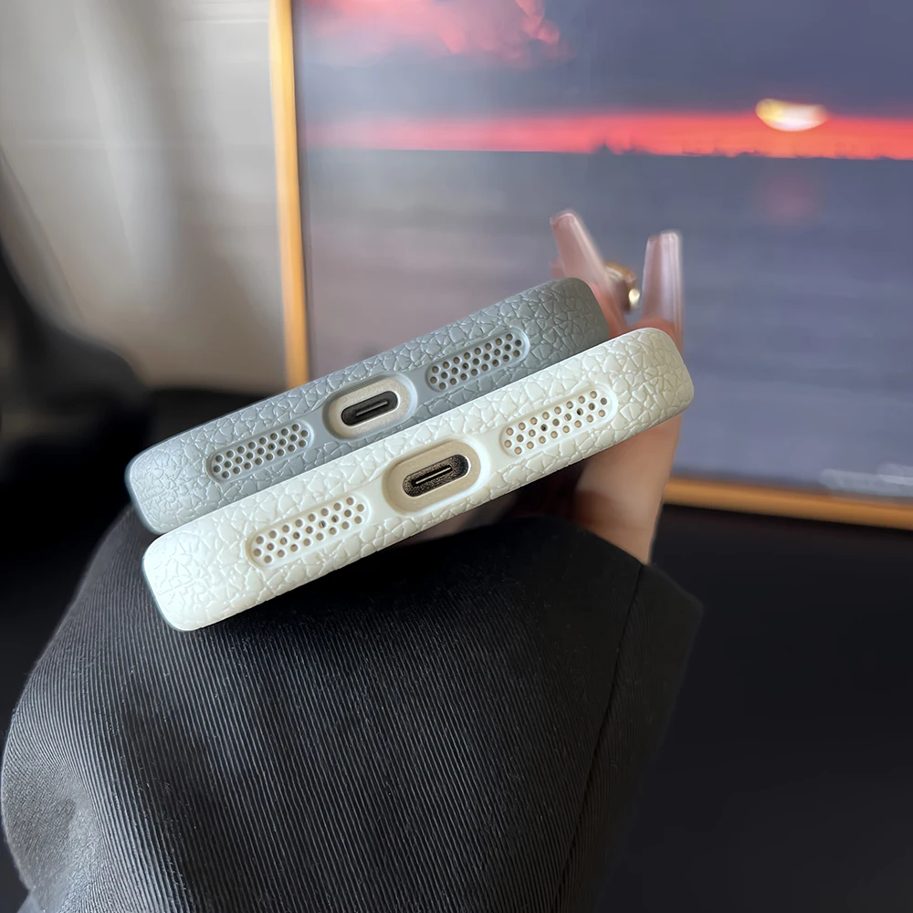 حافظة Ph/one مغناطيسية بنمط Lichee بلون متجمد لهاتف iPh 17 Air Pro Max Plus لغطاء ناعم من مادة البولي يوريثان Magsafe