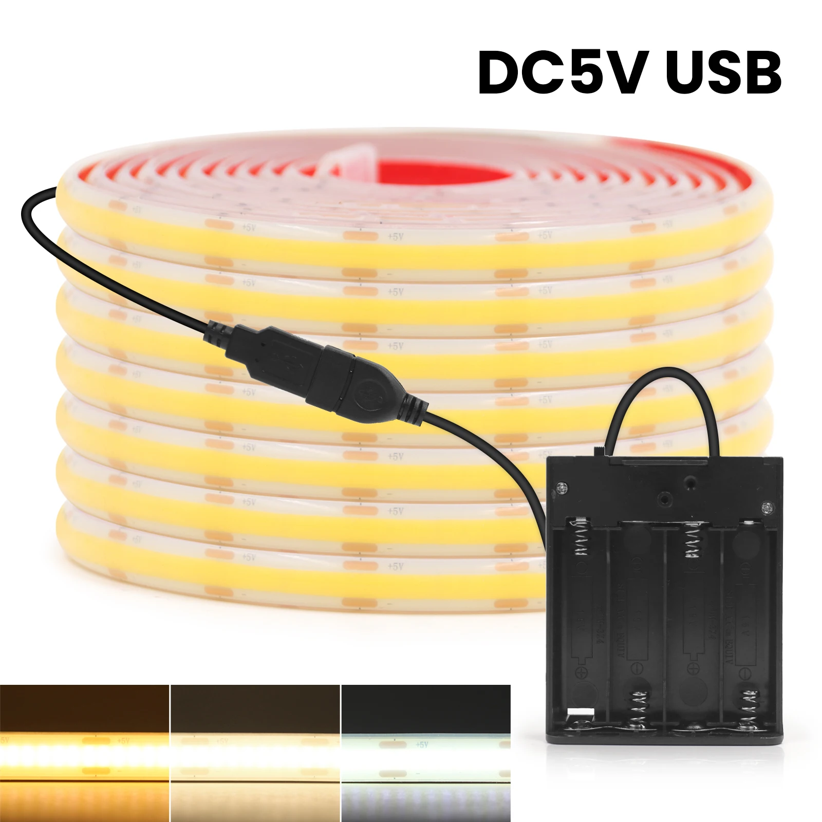 

Battery Powered COB LED Strip Light 5V 320Leds/m Flexible Ribbon Adhesive Tape IP68 Waterproof Linear Garden Lamp Home Decor