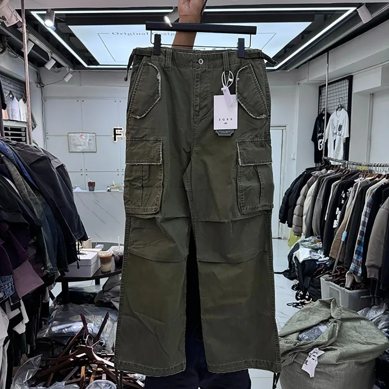 

Серые винтажные потертые повседневные брюки-карго с несколькими карманами для мужчин и женщин, свободные прямые брюки из тяжелой ткани высокого качества, рабочие брюки