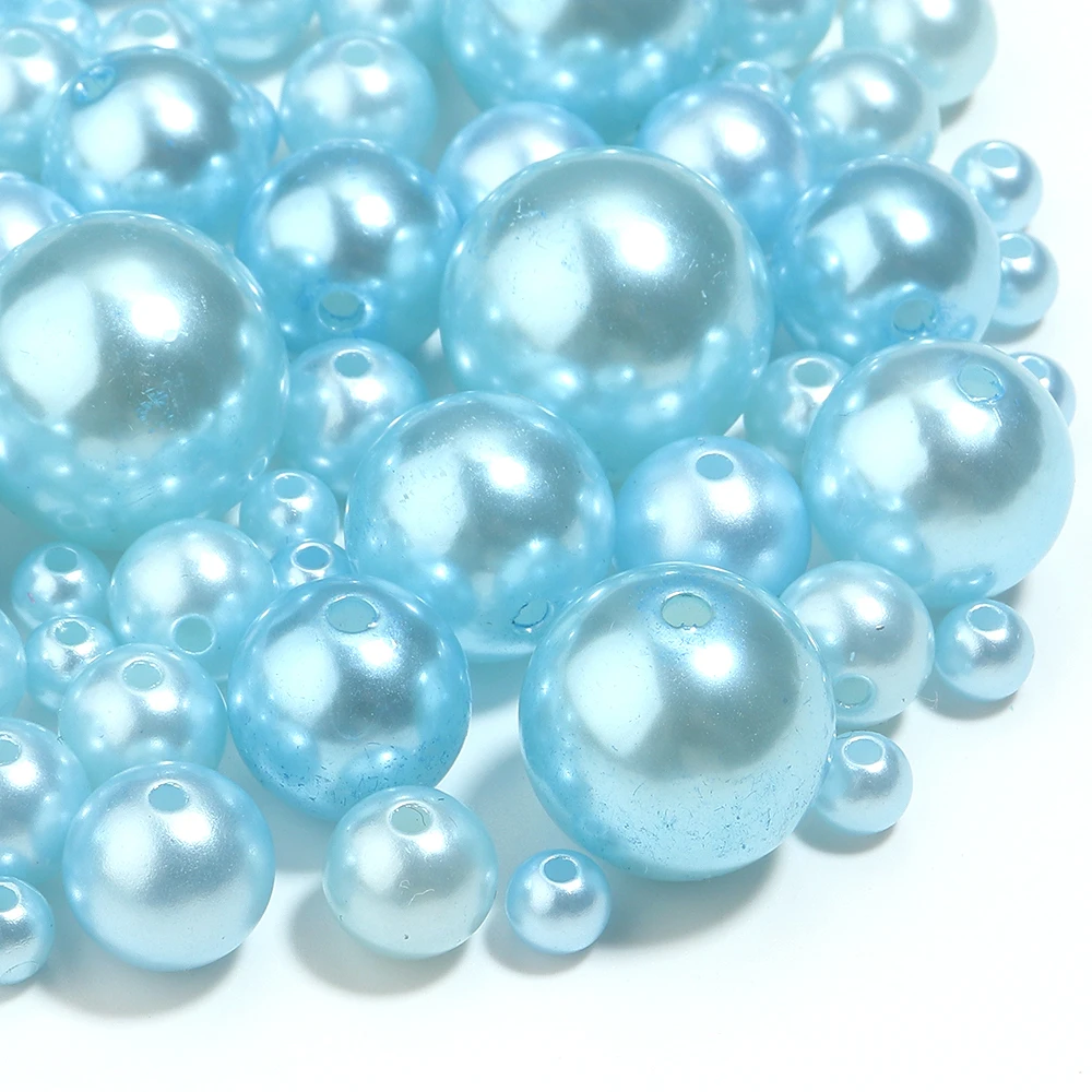 10-1000pcs/lot ABS Imitation Pearl Beads With Hole Blue Pearls Loose Beads For Jewelry Making DIY Necklace Bracelet Supplies