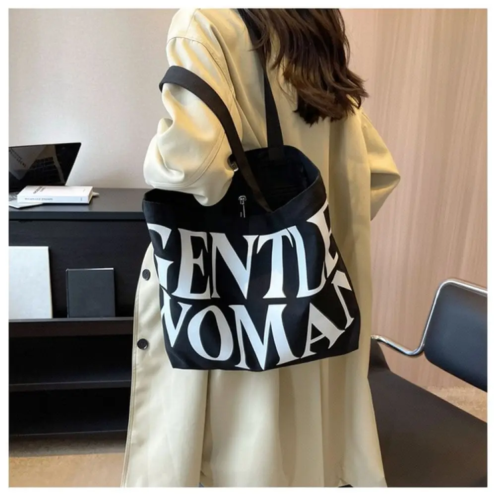 Large Canvas Tote Bag Women Minimalist Shoulder Purse Fashion Letter Pattern Casual Office Commuter Shopping Handbag