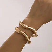 Vintage 2pcs/set Cuff Bangles Hip Hop Punk Gold Silver Color Geometric Metal Bangles For Women Bracelets Men Boho Jewelry