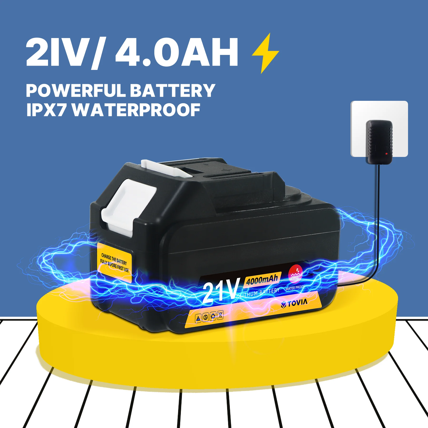 

T TOVIA 21V 4AH IPX7 WATERPROOF Battery Compartment Powerful WATER-RESISTANT Replacement Li-Ion Battery High Pressure Washer Gun