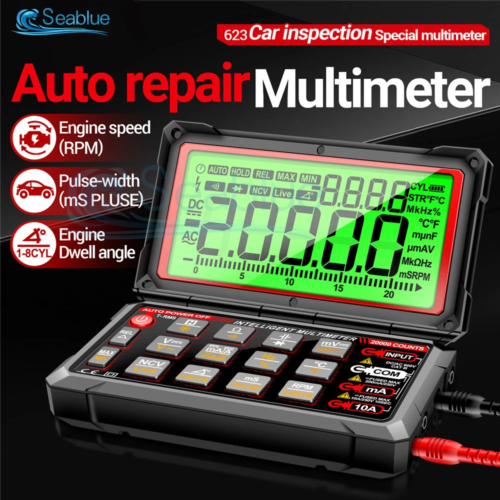 623 Auto Repair Multimete 20000 Counts Digital AC/DC Voltage/Curren NCV Induction Diode Capacitance Buzzer Tester Tools