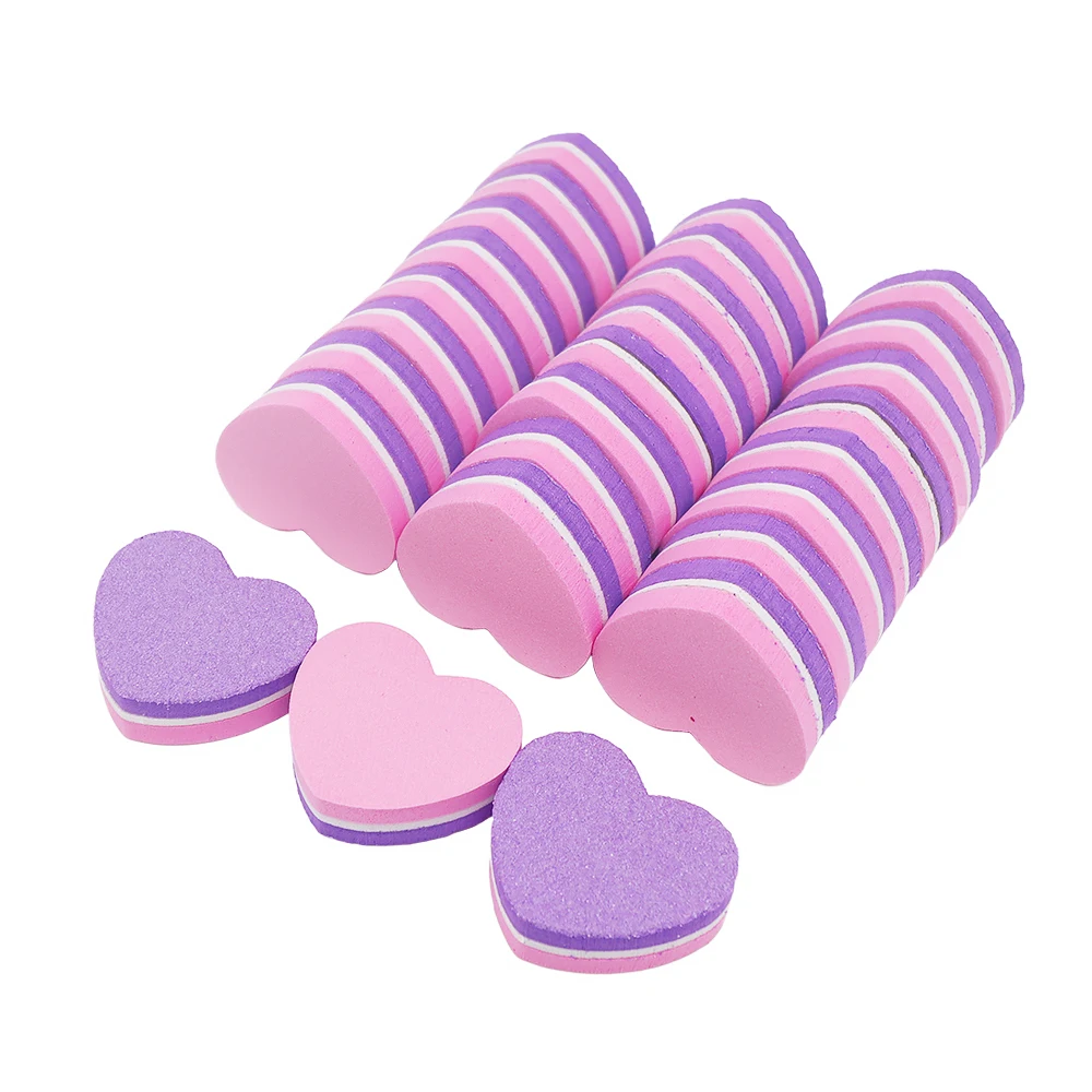 

200Pcs Sponge Block Manicure Files Nail Supplies For Professional Pedicure Purple Pink Heart Buffer Blocks Nail Art Beauty Tools