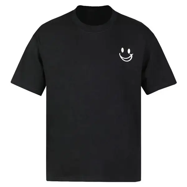 Summer Men's Cotton Short Sleeve T Shirt Fashion Silicone Smiley Face Loose T-Shirts Casual Solid O Neck Hip Hop Streetwear Tops