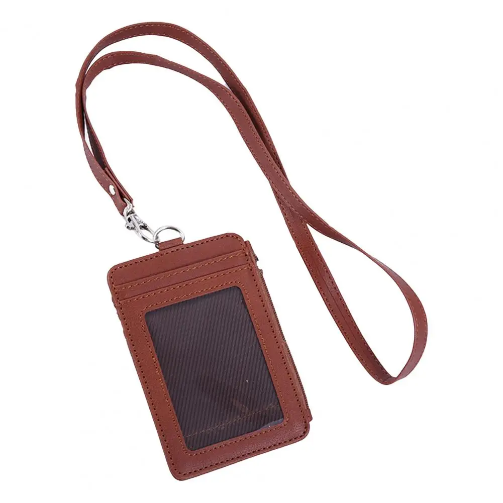 Window Badge Holder Id Badge Holder with 5 Card Slots 2-in-1 Employee Id Badge Holder with Lanyard Window Card Case Faux Leather