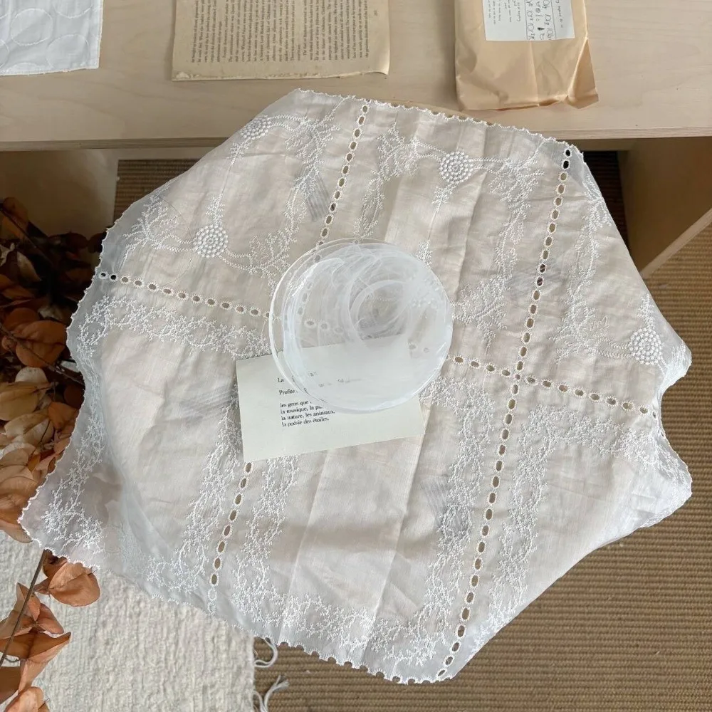 New Flower Embroidered Lace Placemats Lightweight Square Table Cup Mat French Soft Flounced Coasters Photo Background