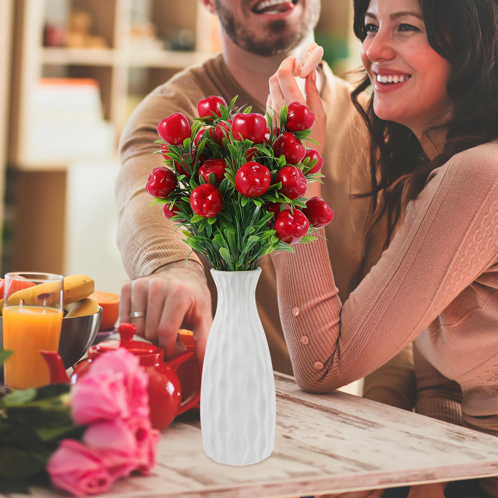 

2pcs Plastic Branch For Home Decor Vase Filling Fake Ornament Party Decorations Artificial Fruit Branches Bouquet