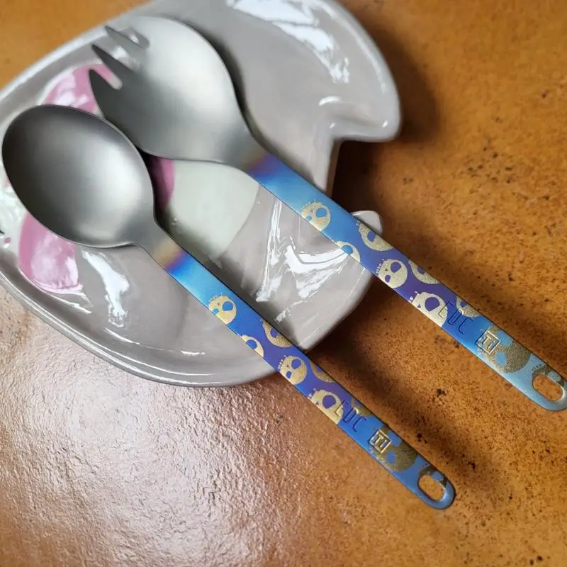 EDC Pure Titanium Unfolding Spork Portable Lightweight Spoon  For Outdoor Camping Hiking Backpacking Picnic BBQ Tools