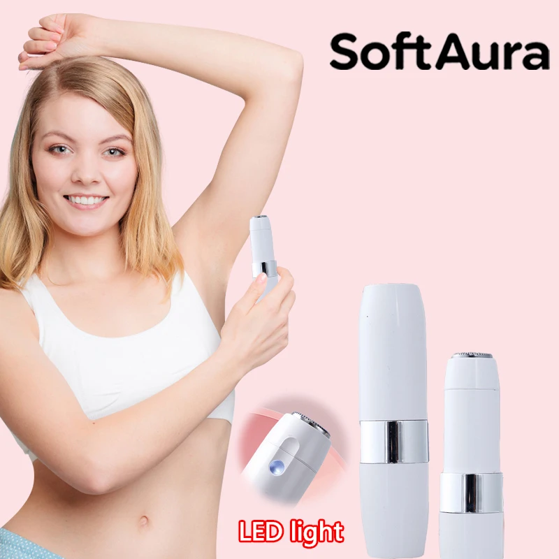 SoftAura Women Electric Hair Removal Device Rotating Facial Bikini Trimmer Mini Shaver for Eyebrow Legs Underarm Upper Lip