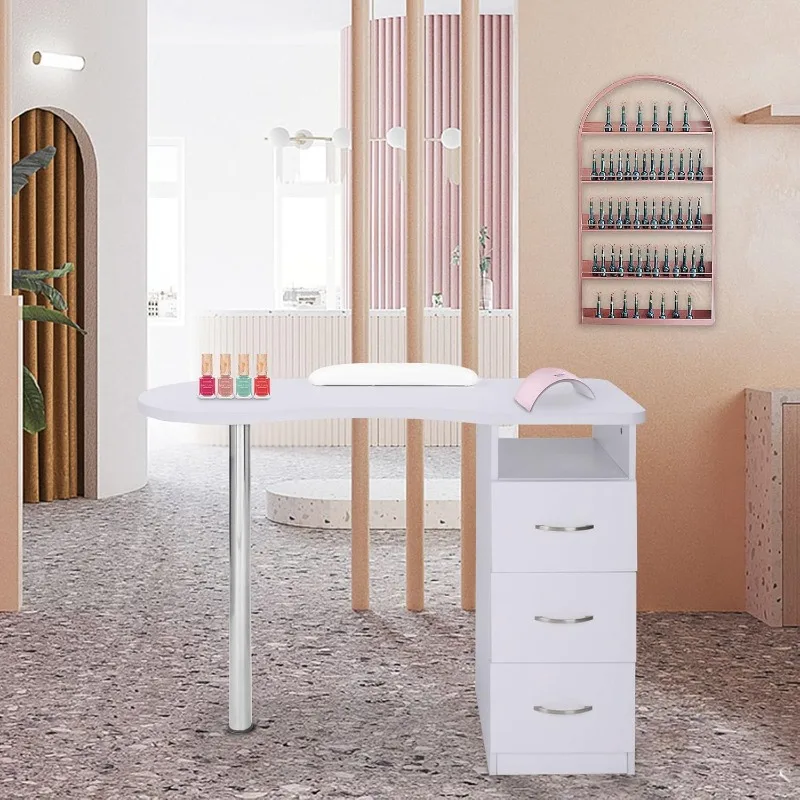 Maniküretisch, Nagelschreibtisch mit 3 Schubladen und Armlehnenkissen für Nail Tech, Beauty Spa Salon Home Holztechniker-Workstation