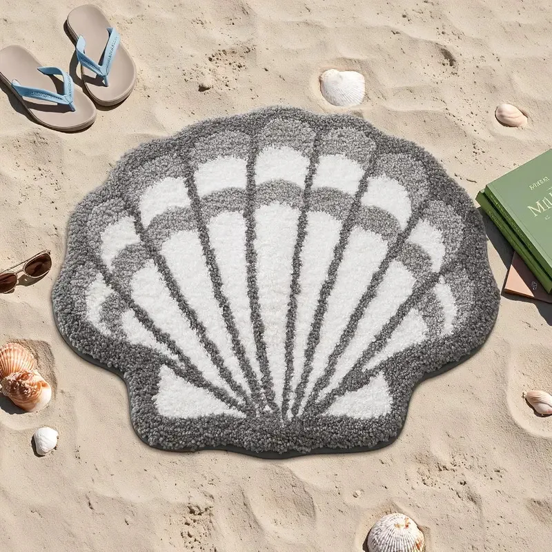 VIKAMA Shell Shaped Bathroom Absorbent Plush Mat Entrance Doormat For Bathrooms Beach Holiday Inspired Home Decor Rug