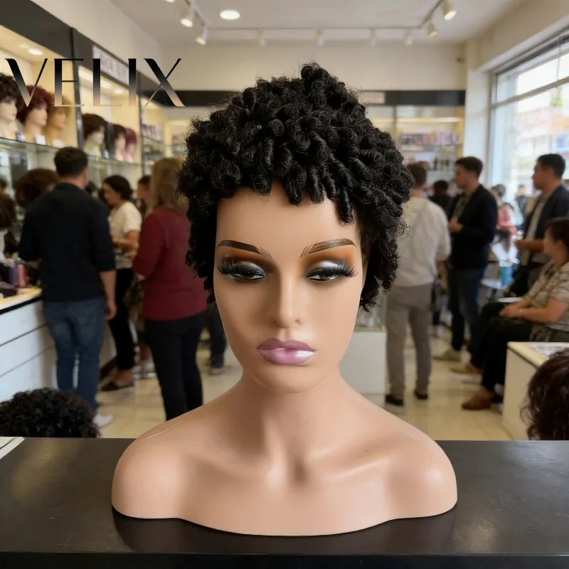 

4Inch Afro Kinky Curly Natural Color Human Hair Full Machine Wig Caterpillar Brazilian Remy 180% Density Wigs for Black Women