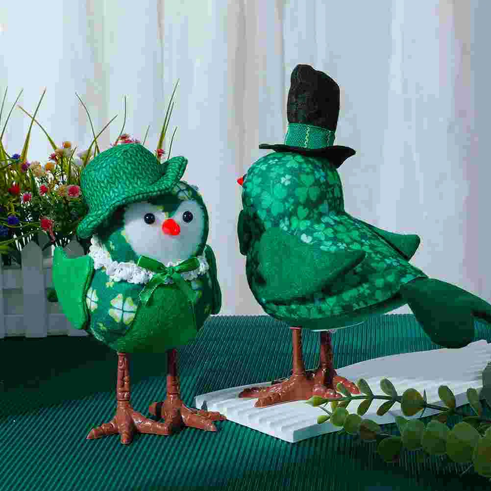 

2 Pcs Lighted Up Bird Statue St Patricks Day Tabletop Decor Glowing Figurine Tiered Tray nament Shamrock Design Holiday