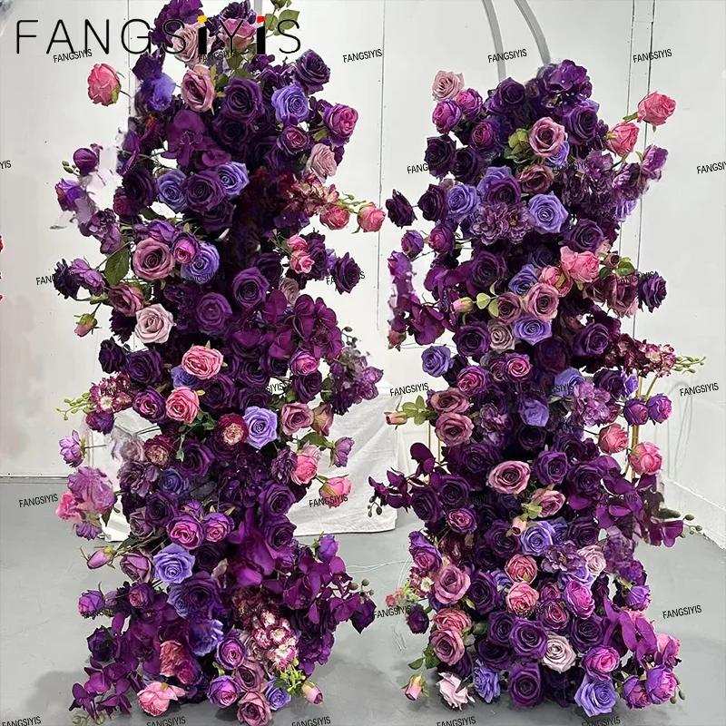 5D Deep purple Rose Flowers Row Wedding Backdrop Arch KT Board Decor Floral Arrangement Sofa Table Runner Banquet Event Props