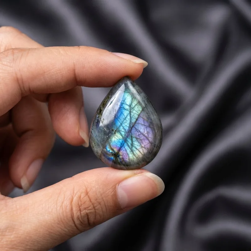 2Pcs/4Pcs Natural Unisoc Labradorite Teardrop Cabochons - Bohemian Style, Multi-Color, Ideal for Crafts and Jewelry Making