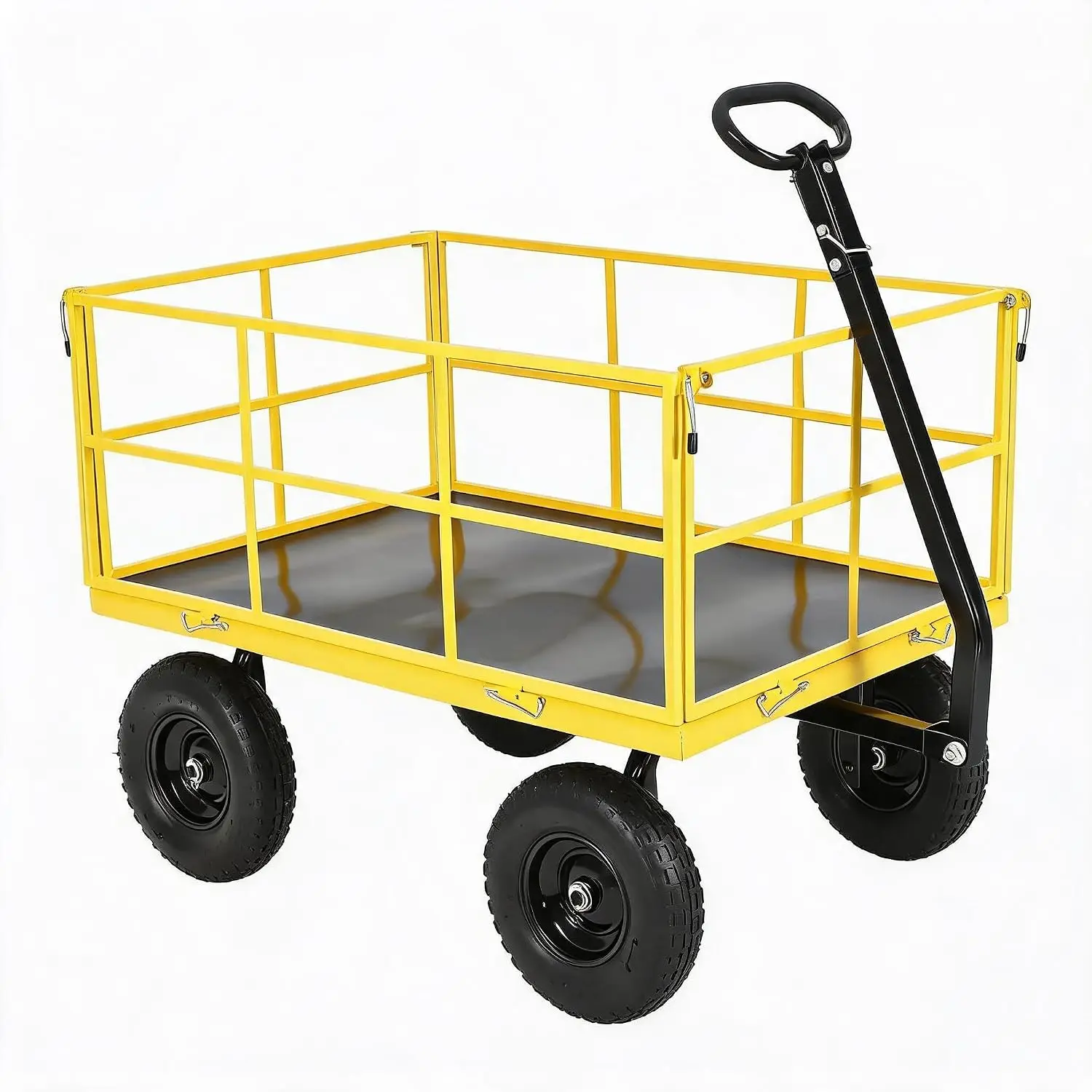 Heavy Duty Folding Garden Cart Removable Sides 1500 Lbs Mesh Steel Wagon Wheels Gardening Tools Transport, Customized