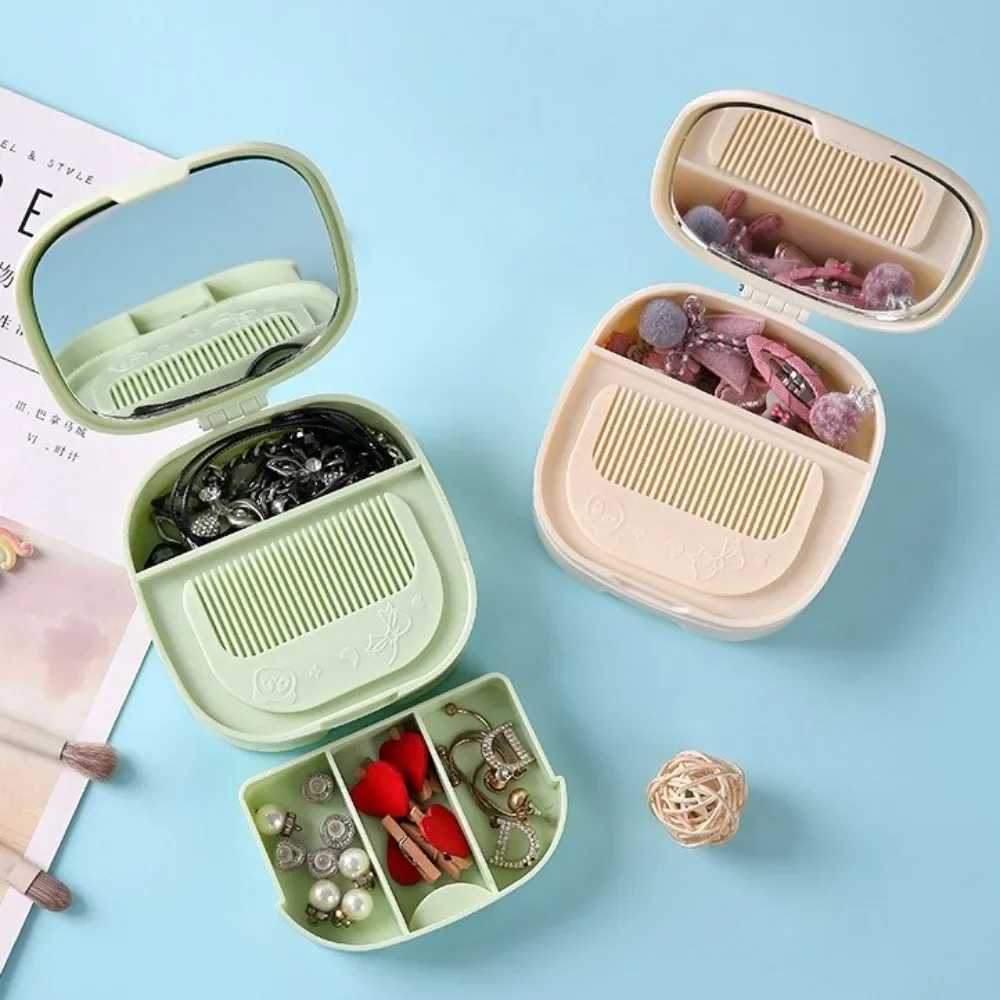 المحمولة بلون مجوهرات خواتم صندوق تخزين مرآة عالية الوضوح منظم أدوات التجميل مرآة لوضع مساحيق التجميل مشط شعر مريح #3