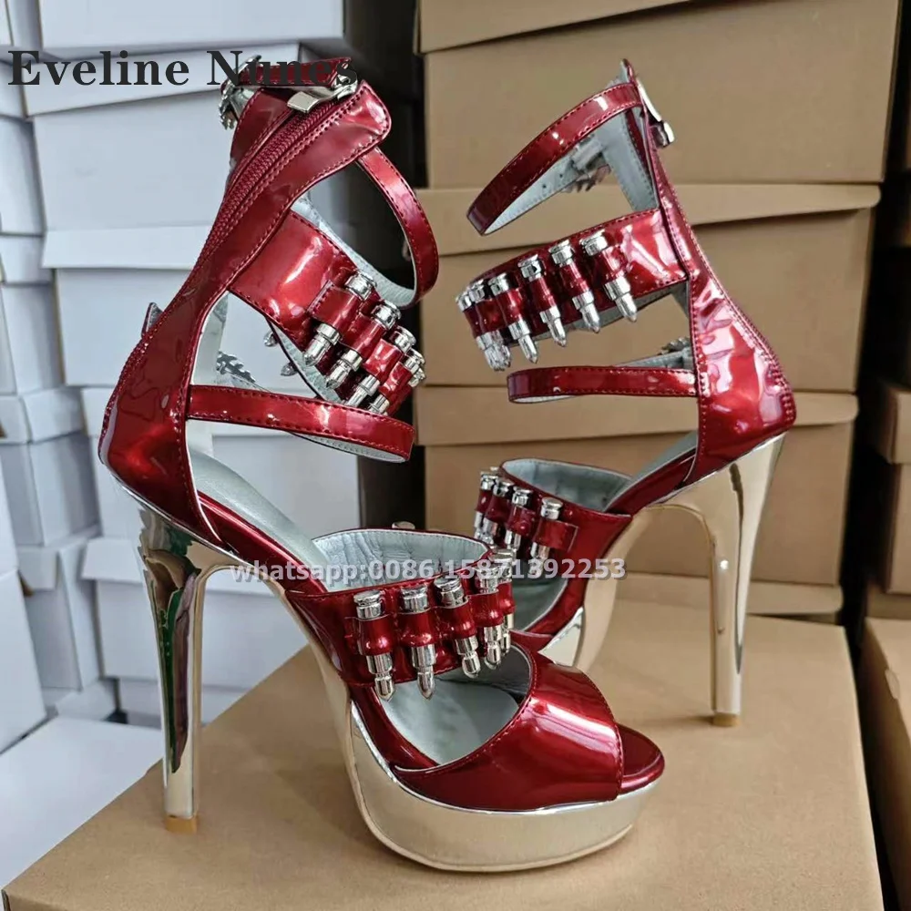 

Bullet Skeleton Flame Buckles Pumps Peep Toe Platform Stiletto Heels Metal Decoration Women High Heels Punk Gothic Runway Shoes