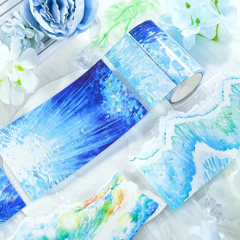 2 Roll Blue Sea PET Tape Mermaid Girl Decorative Masking Tape for Stickers Scrapbooking Journaling Diary Supplies