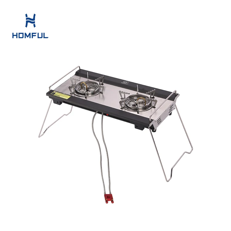 HOMFUL OEM Ultralight Outdoor Double Burner Portable Gas Stove Stainless Steel Folding Double Camping Stove