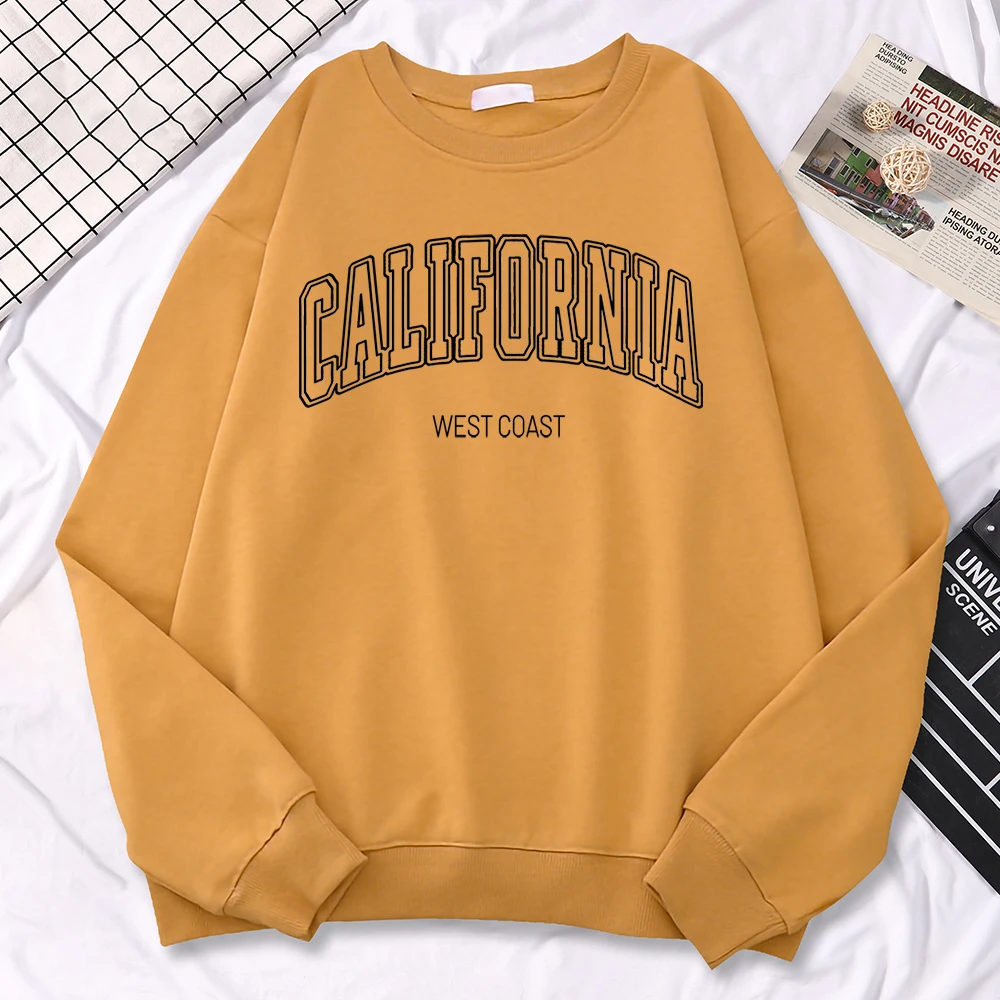 Autumn Funny Woman Sweatshirts California West Coast Printing Hoody Crewneck Drop Sleeves Pullover Warm Soft Ladies Sportswear