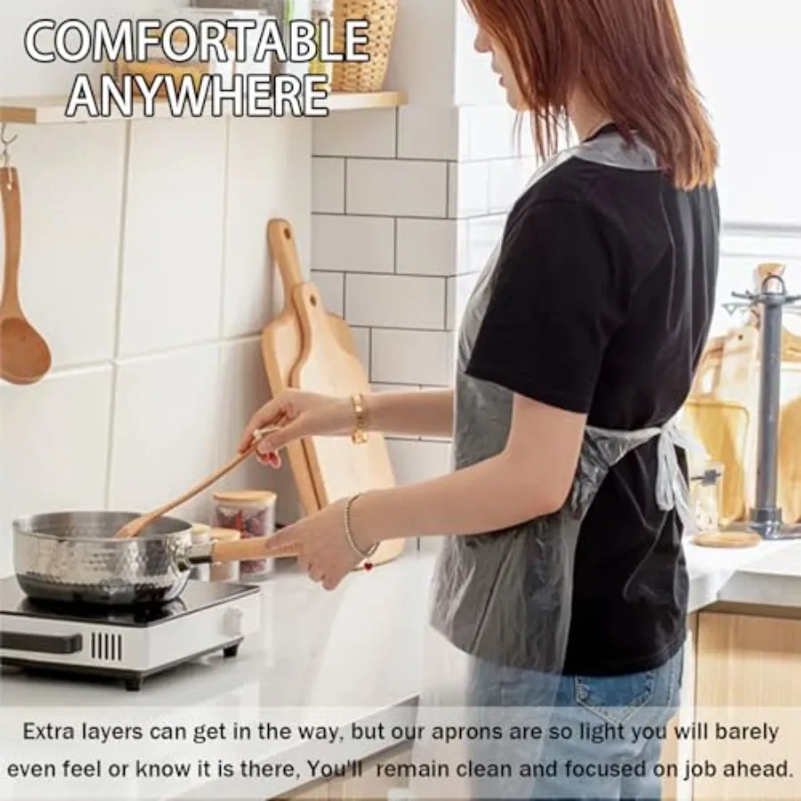 100개 일회용 투명 플라스틱 앞치마 페인팅 요리 피크닉 집안일 및 기타 일상 활동용 경량 작업복